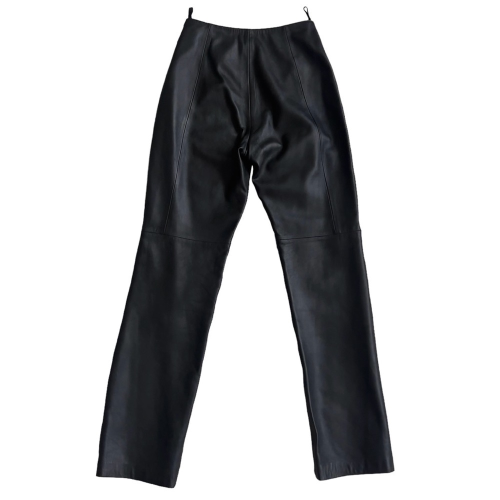 Hugo Buscati High Waisted Straight Black Genuine Leather Pants Size 4 - Picture 2 of 13